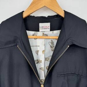 Vintage 90s LIZ GOLF Black Zip Up Jacket Novelty Golf Theme Lining Drawstring M